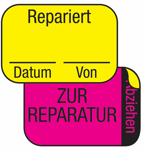 Zur Reparatur/Repariert - Kontroll-Etiketten, zweiteilig