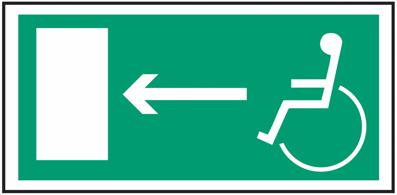 Rettungswegzeichen "Notausgang für Rollstuhlfahrer, Pfeil links", praxiserprobt