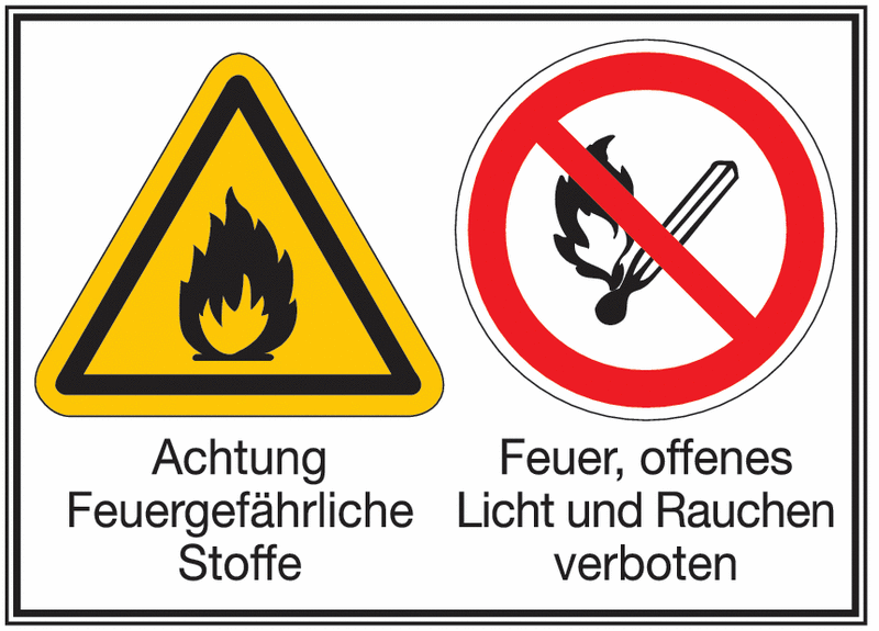 Achtung Feuergefährliche Stoffe/Feuer, offenes Licht und...– Mehr-Symbolschilder, ÖNORM Z1000