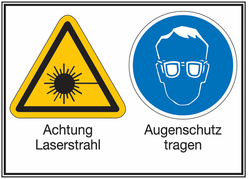 Laserstrahl/Augenschutz tragen - Mehr-Symbolschilder, ÖNorm Z1000
