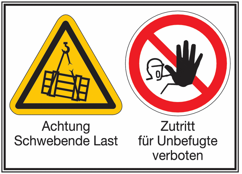 Achtung Schwebende Last/Zutritt verboten – Mehr-Symbolschilder, ÖNORM Z1000