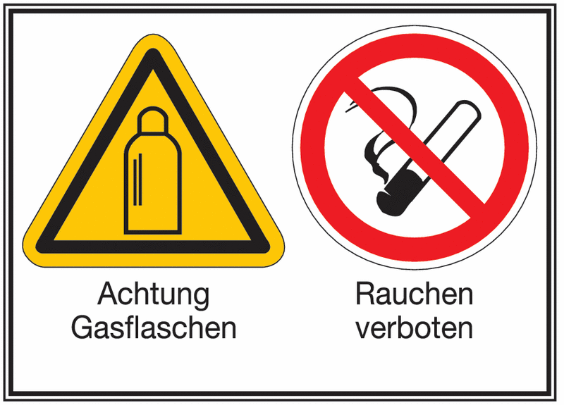 Achtung Gasflaschen/Rauchen verboten – Mehr-Symbolschilder, ÖNORM Z1000