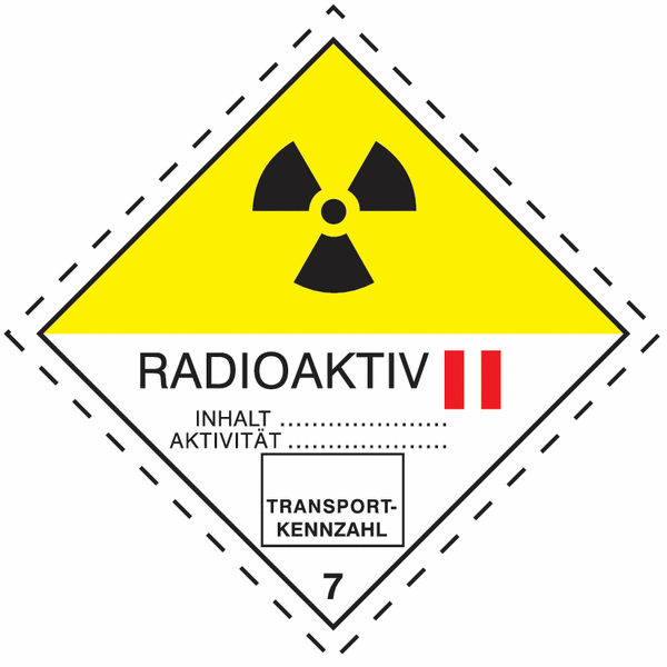 Radioaktiv II 7 - Kennzeichnung für den Transport gefährlicher Güter, GGBefG, ADR, ADN, IATA