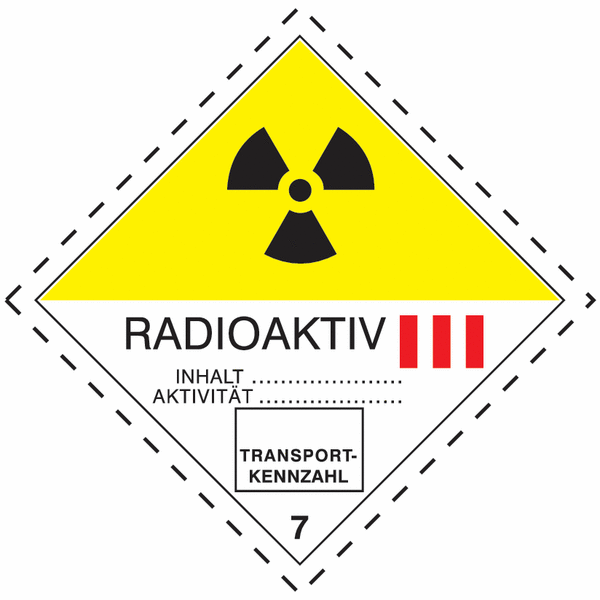 Radioaktiv III 7 - Kennzeichnung für den Transport gefährlicher Güter, GGBefG, ADR, ADN, IATA