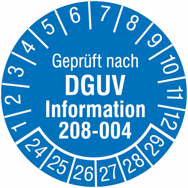 Geprüft nach DGUV Information 208-004 - Prüfplaketten nach DGUV, fälschungssicher