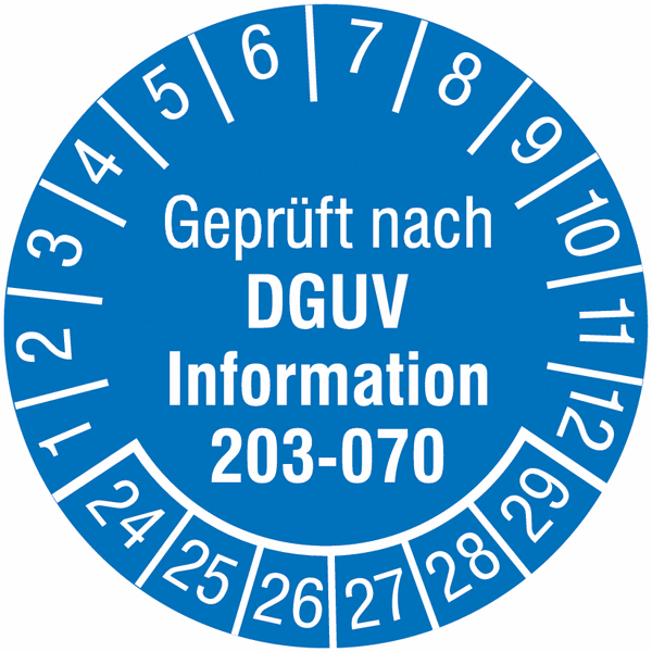 Prüfplaketten "Geprüft nach DGUV Information 203-070", SETON Jahresfarben
