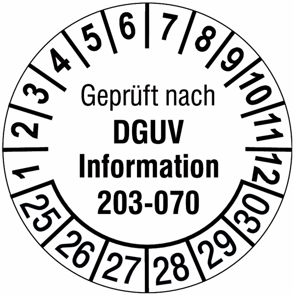 Geprüft nach DGUV Information 203-070, weiß - Prüfplaketten nach DGUV, fälschungssicher