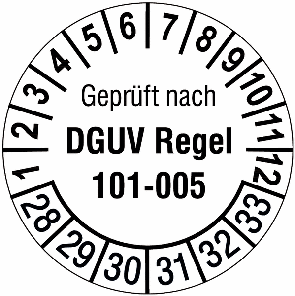 Geprüft nach DGUV Regel 101-005, weiß - Prüfplaketten nach DGUV, fälschungssicher