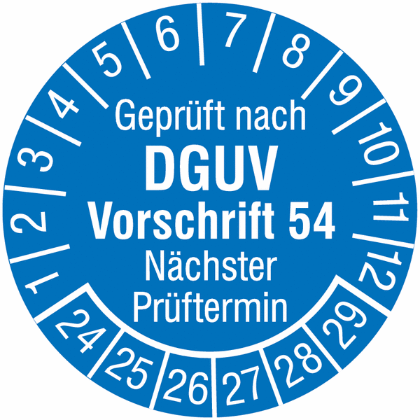 Geprüft nach DGUV Vorschrift 54 Nächster Prüftermin - Prüfplaketten nach DGUV, fälschungssicher