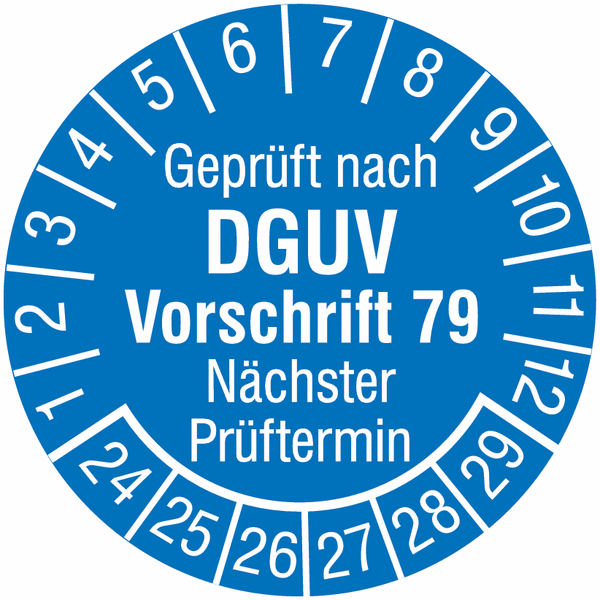 Geprüft nach DGUV Vorschrift 79 Nächster Prüftermin - Prüfplaketten nach DGUV, fälschungssicher