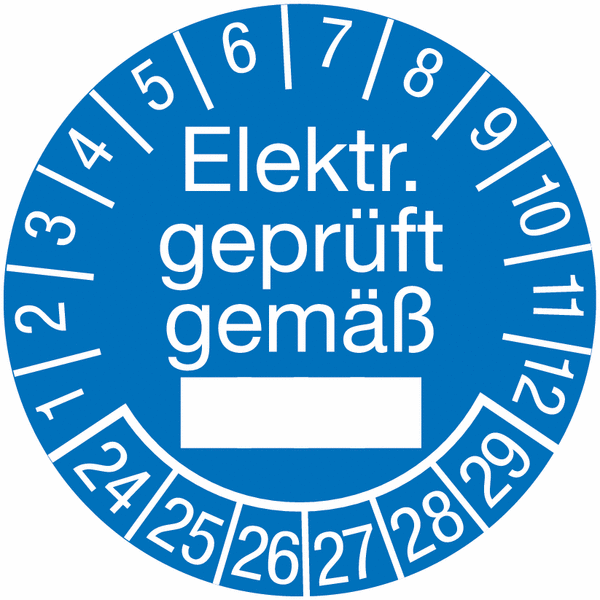 Elektro-Prüfplaketten "Elektr. geprüft gemäß" mit Beschriftungsfeld, SETON-Jahresfarben