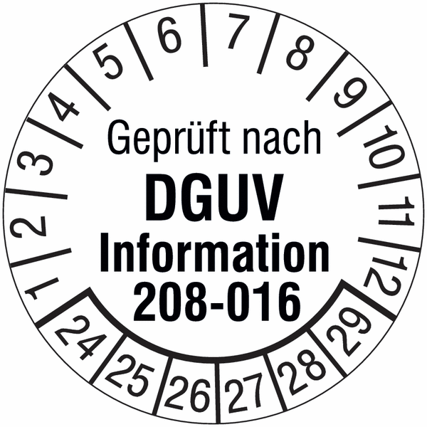 Geprüft nach DGUV Information 208-016, weiß - Prüfplaketten nach DGUV, fälschungssicher