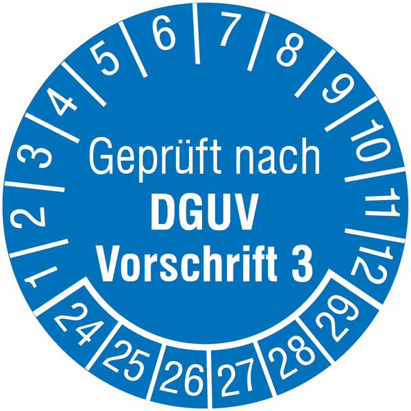 Prüfplaketten "Geprüft nach DGUV Vorschrift 3", SETON-Jahresfarben