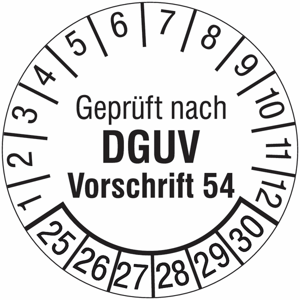 Geprüft nach DGUV Vorschrift 54, weiß - Prüfplaketten nach DGUV, fälschungssicher