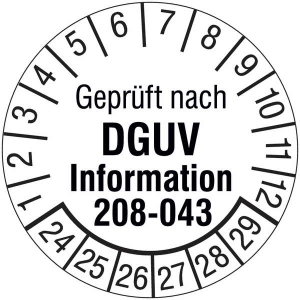 Geprüft nach DGUV Information 208-043, weiß - Prüfplaketten nach DGUV, fälschungssicher