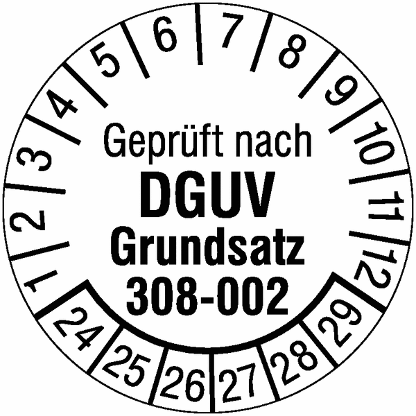 Geprüft nach DGUV Grundsatz 308-002, weiß - Prüfplaketten nach DGUV, fälschungssicher
