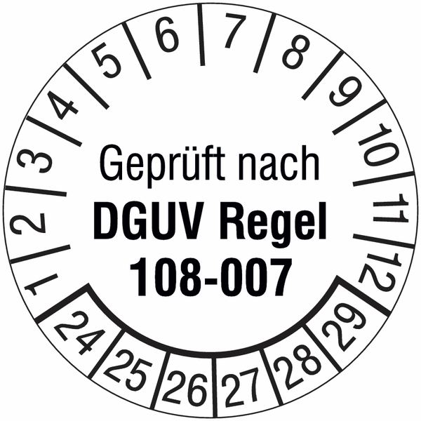 Geprüft nach DGUV Regel 108-007, weiß - Prüfplaketten nach DGUV, fälschungssicher