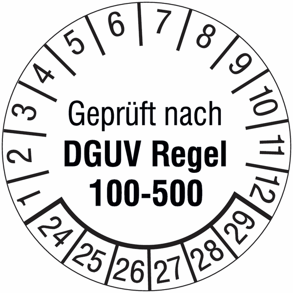 Geprüft nach DGUV Regel 100-500, weiß - Prüfplaketten nach DGUV, fälschungssicher