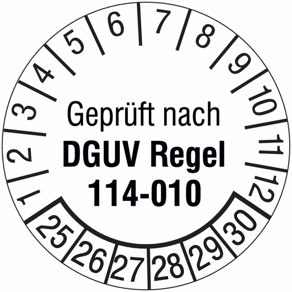 Geprüft nach DGUV Regel 114-010, weiß - Prüfplaketten nach DGUV, fälschungssicher