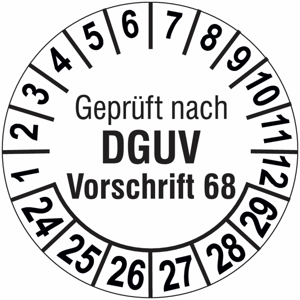 Geprüft nach DGUV Vorschrift 68, weiß - Prüfplaketten nach DGUV, fälschungssicher