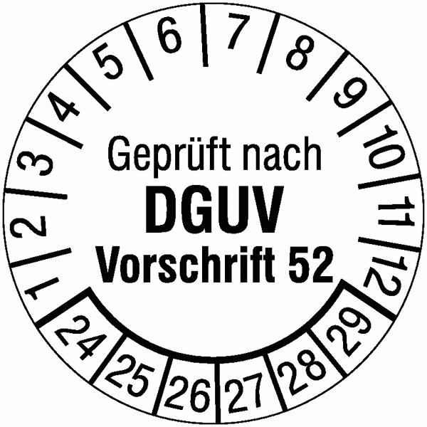 Geprüft nach DGUV Vorschrift 52, weiß - Prüfplaketten nach DGUV, fälschungssicher