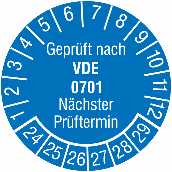 Prüfplaketten "Geprüft nach VDE 0701 - Nächster Prüftermin", SETON-Jahresfarben