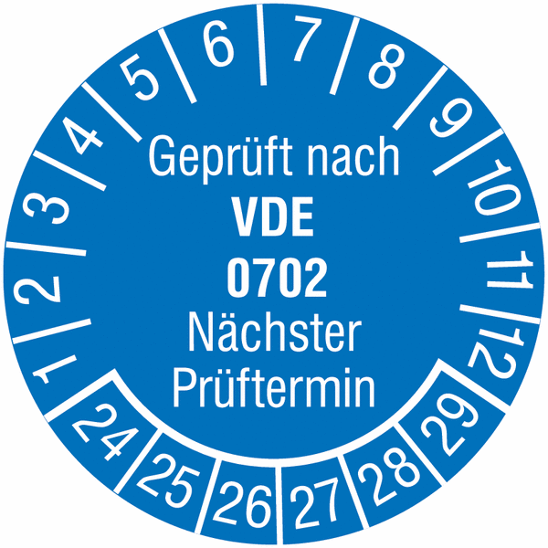 Prüfplaketten "Geprüft nach VDE 0702 - Nächster Prüftermin", SETON-Jahresfarben