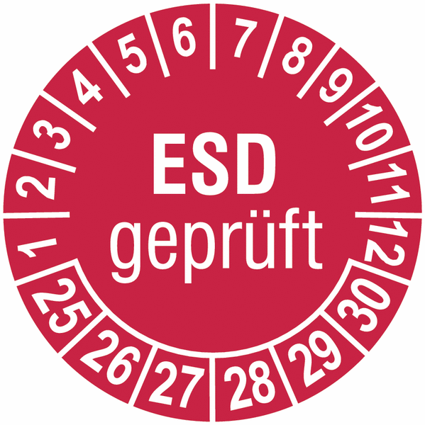 ESD geprüft - Prüfplaketten, fälschungssicher, auf Bogen