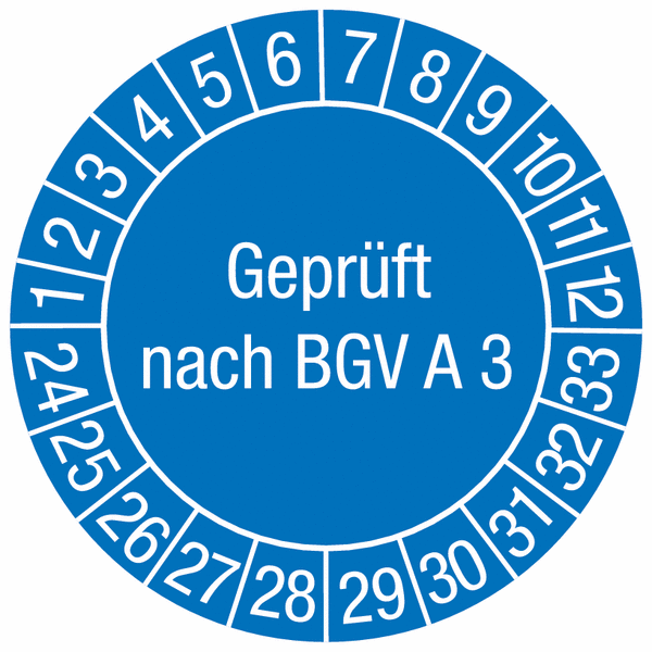 Geprüft nach BGV A3 – Prüfplaketten, Dokumentenfolie, fälschungssicher