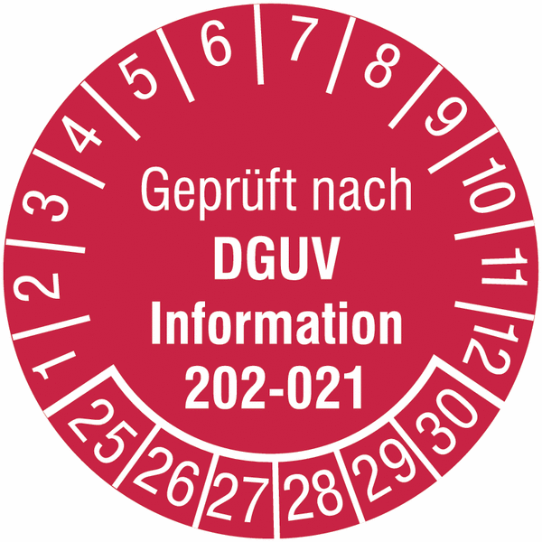 Tafel-Prüfplaketten "Geprüft nach DGUV Information 202-021", SETON Jahresfarben