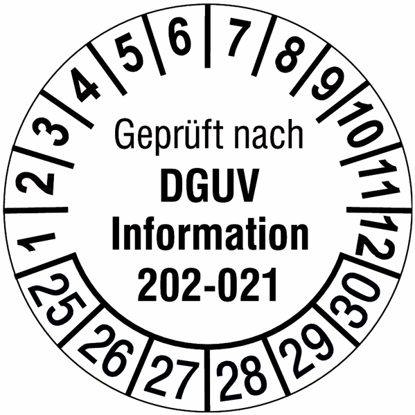Geprüft nach DGUV Information 202-021, weiß - Prüfplaketten nach DGUV, fälschungssicher