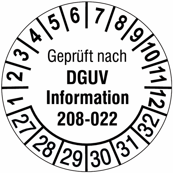 Geprüft nach DGUV Information 208-022, weiß - Prüfplaketten nach DGUV, fälschungssicher