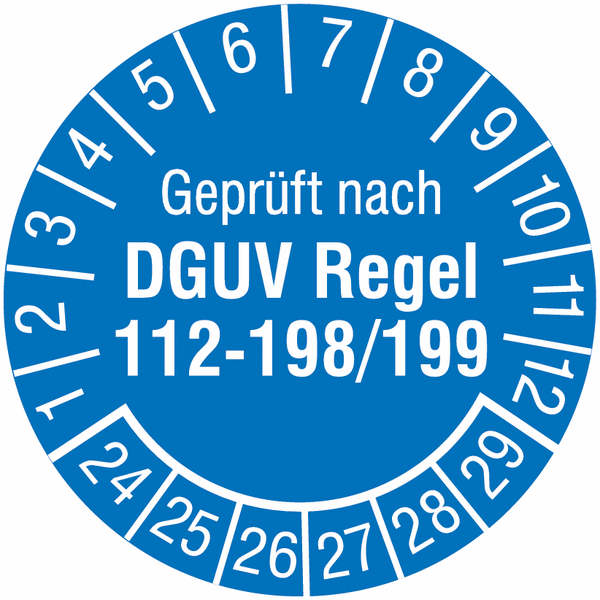 Geprüft nach DGUV Regel 112-198 - Prüfplaketten nach DGUV, fälschungssicher