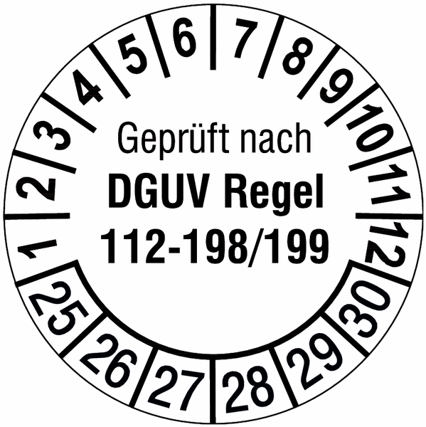 Geprüft nach DGUV Regel 112-198/199, weiß - Prüfplaketten nach DGUV, fälschungssicher