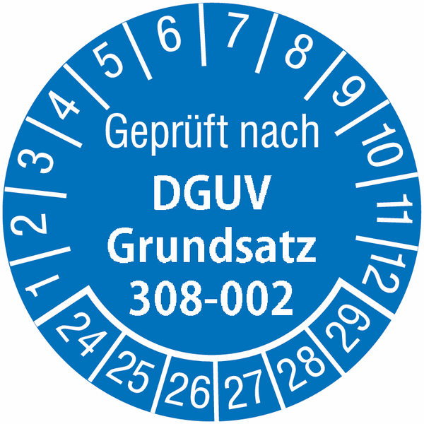 Geprüft nach DGUV Grundsatz 308-002 - Prüfplaketten nach DGUV, fälschungssicher