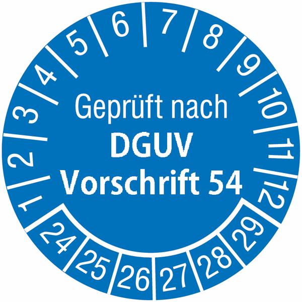 Prüfplaketten "Geprüft nach DGUV Vorschrift 54" für Winden, Hub- und Zuggeräte, SETON-Jahresfarben