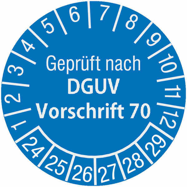 Prüfplaketten "Geprüft nach DGUV Vorschrift 70", SETON Jahresfarben