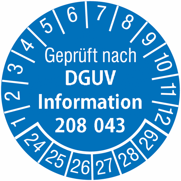 Regal-Prüfplaketten "Geprüft nach DGUV Information 208-043" für Regal-Prüfungen, SETON-Jahresfarben