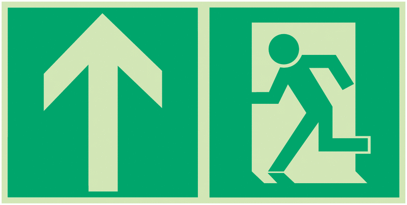 Rettungszeichen-Kombi-Schilder "Notausgang links - Pfeil nach oben"