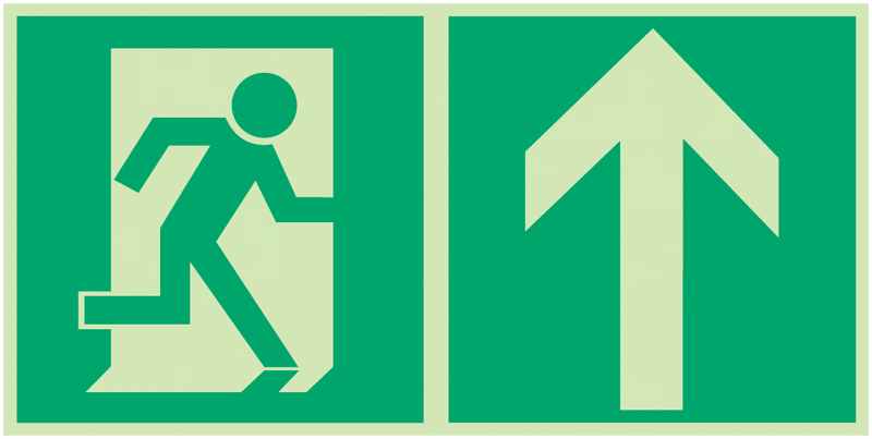 Rettungszeichen-Kombi-Schilder "Notausgang rechts - Pfeil nach oben"