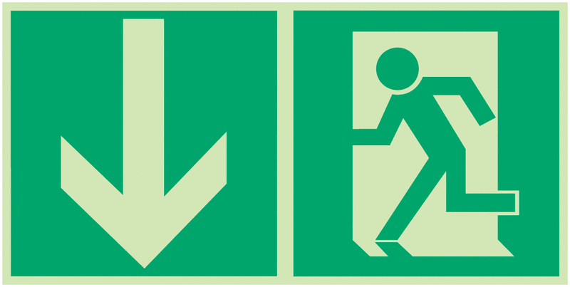 Rettungszeichen-Kombi-Schilder "Notausgang links - Pfeil nach unten"