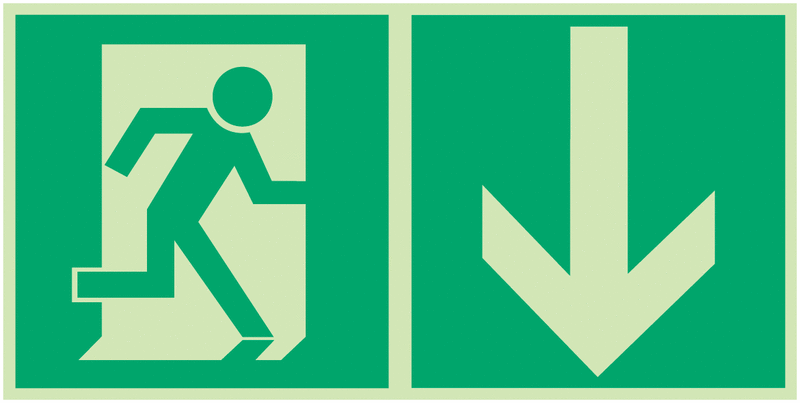 Rettungszeichen-Kombi-Schilder "Notausgang rechts - Pfeil nach unten"