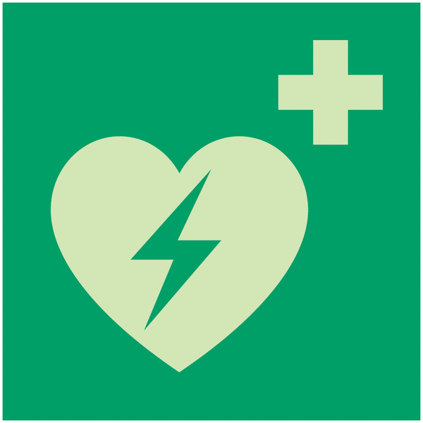 Rettungszeichen-Symbol-Schilder "Automatisierter externer Defibrillator (AED)" nach EN ISO 7010
