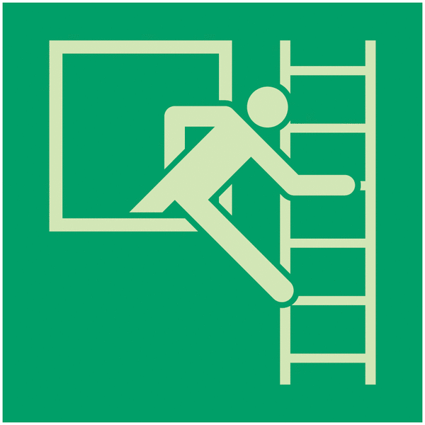 Rettungszeichen-Symbol-Schilder "Notausstieg mit Fluchtleiter in Fluchtrichtung (rechts)" nach EN ISO 7010