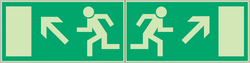 Rettungsweg links/rechts aufwärts - Fahnen-, Winkel-, Deckenschilder mit Rettungszeichen-Symbolen