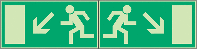 Rettungsweg links/rechts abwärts - Fahnen-, Winkel-, Deckenschilder mit Rettungszeichen-Symbolen