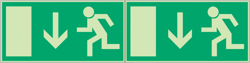 Notausgang abwärts - Fahnen-, Winkel-, Deckenschilder mit Rettungszeichen-Symbolen