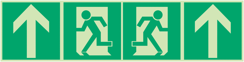 Notausgang links/rechts aufwärts - Fahnen-, Winkel-, Deckenschilder mit Rettungszeichen-Kombi-Symbolen, ÖNORM Z1000