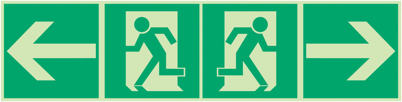 Rettungsweg links/rechts - Fahnen-, Winkel-, Deckenschilder mit Rettungszeichen-Kombi-Symbolen, ÖNORM Z1000