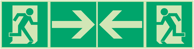 Rettungsweg rechts/links - Fahnen-, Winkel-, Deckenschilder mit Rettungszeichen-Kombi-Symbolen, ÖNORM Z1000